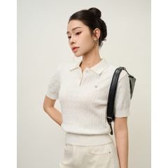 [LOHNT] Áo Polo nữ cao cấp thiết kế vặn thừng phong cách Hàn Quốc/ Polo shirt - Cable - Short sleeve - LT002