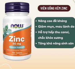 Viên Uống Kẽm NOW Zinc Gluconate 50mg - Tăng Đề Kháng, Hỗ Trợ Sức Khỏe, 100 Viên - Thực Phẩm Chức Năng Chất Lượng