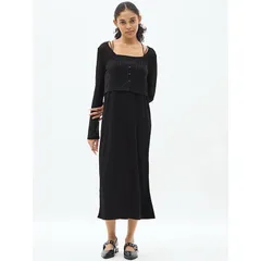 Set váy hai dây và  áo cardigan lưới mỏng Gu Japan