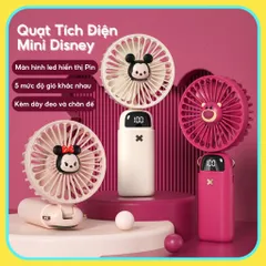 Quạt cầm tay Disney DS18, màn hình led, 5 mức độ gió sử dụng đến 8 tiếng kèm dây đeo và chân đế