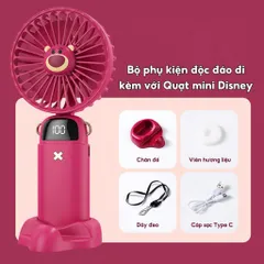 Quạt cầm tay Disney DS18, màn hình led, 5 mức độ gió sử dụng đến 8 tiếng kèm dây đeo và chân đế