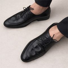 Giày da nam buộc dây dâp vân DAVINCIA giá rẻ, giày tây thiết kế thời trang đế cao su chống trơn trượt G52