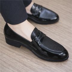 Giày lười nam DAVINCIA da bóng in phấn nhũ , giầy da mềm giá rẻ đế mềm chống trơn trượt có khâu chắc chắn G23