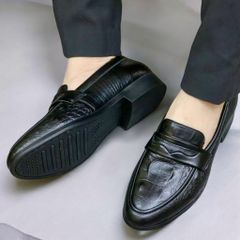 Giày tây nam da mềm DAVINCIA, Giầy công sở chất liệu da PU mềm dâp vân sắc nét gắn băng đai hình cánh én G10