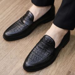 Giày lười nam DAVINCIA dập vân cá sấu sang trọng, giày tây da mềm chống nhăn đế cao su đúc chống trơn trượt G21