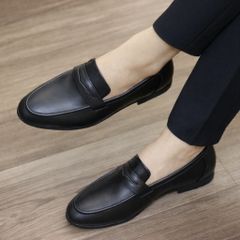 Giày tây lười DAVINCIA da Pu mềm bóng mờ sang trọng, Giày da nam Hàn Quốc đế đúc nguyên khối mềm có khâu G15