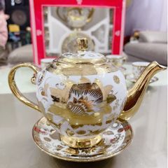 Bộ Tách Trà Nhũ Vàng 1 Ấm Kèm 6 Tách Có Hộp Đựng Làm Quà Tặng Lễ Tết