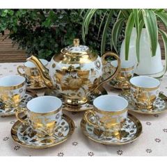 Bộ Tách Trà Nhũ Vàng 1 Ấm Kèm 6 Tách Có Hộp Đựng Làm Quà Tặng Lễ Tết