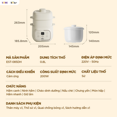 Nồi nấu chậm 0.8L Bear EST-085DH, nấu cách thuỷ, giữ vị ngọt của thực phẩm