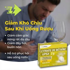 Sủi Giải Rượu Giảm Đầy Hơi UPSA Citrate de Betaine 2g – Hộp 20 Viên. Hương Chanh