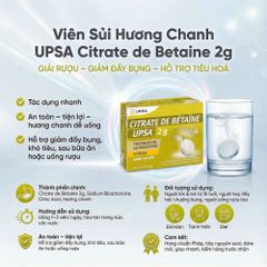 Sủi Giải Rượu Giảm Đầy Hơi UPSA Citrate de Betaine 2g – Hộp 20 Viên. Hương Chanh