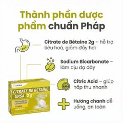 Sủi Giải Rượu Giảm Đầy Hơi UPSA Citrate de Betaine 2g – Hộp 20 Viên. Hương Chanh