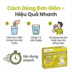 Sủi Giải Rượu Giảm Đầy Hơi UPSA Citrate de Betaine 2g – Hộp 20 Viên. Hương Chanh