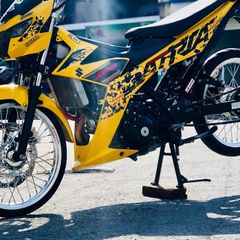 Tem Rời Satria F150 Báo Đốm Dán Xe Vàng Đen - Tặng Logo - Tem Chuẩn Hình