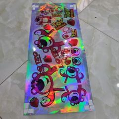 Combo sticker logo gấu dâu hồng dễ thương 7 màu 20x60cm trang trí xe máy - Tem 3 Lớp  Cao Cấp
