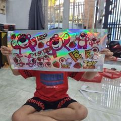 Combo sticker logo gấu dâu hồng dễ thương 7 màu 20x60cm trang trí xe máy - Tem 3 Lớp  Cao Cấp