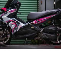 Tem rời xe AB 2020 hoạ tiết lửa chữ tàu đen bạc hồng,thiết kế đẹp mắt, in sắc nét, 3 lớp không bay màu MD00198 Cao Cấp