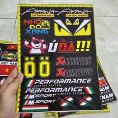 combo tem logo gấu dâu ú òa akana carbon wizard 18x25cm dán trang trí xe máy - Tem 3 Lớp  Cao Cấp