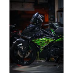 Tem rời Exciter 150 hoa văn lửa xanh lá đen, in sắc nét , 3 lớp không phai màu CM00010 1 2