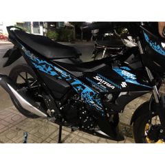 Tem Rời Suzuki Satria Báo Đốm Xanh Dán Xe Đen  - Decal In Chất Lượng