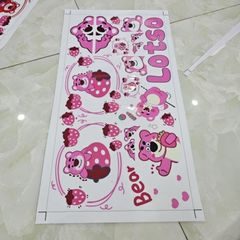 Tem logo sticker gấu dâu lotso mới 30x60cm dán trang trí xe nền trắng - Tem 3 Lớp  Cao Cấp