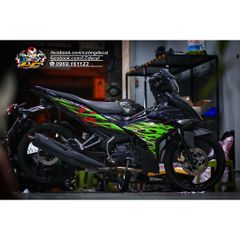 Tem rời Exciter 150 hoa văn lửa xanh lá đen, thiết kế đẹp mắt, in sắc nét, 3 lớp không bay màu MD00076 Cao Cấp