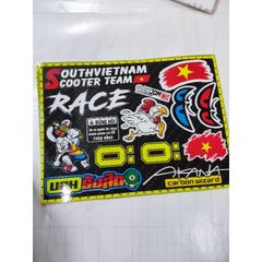 Tem chữ Race,Lá Cờ,South Vietnam trang trí xe máy,xe điện,dán mọi nơi