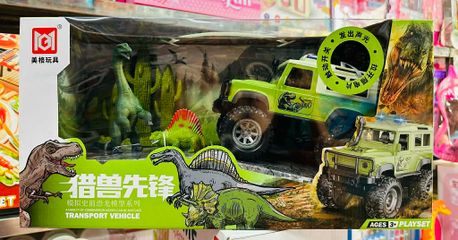 Bộ Xe Jeep Địa Hình + Khủng Long Đồ Chơi Có Đèn Nhạc – Set Dino Xe Offroad Mô Hình 2413 chọn màu ngẫu nhiên