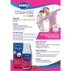 Nước Súc Miệng HMU Chlor Kid Vị Dâu 150ml Cho Bé Giảm Đau Rát Họng