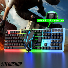 Combo Bàn Phím Giả Cơ Kèm Chuột Máy Tính Có Dây GTX350 Fullsize 104 Phím Có Đèn Led Bật Tắt, BH 12T