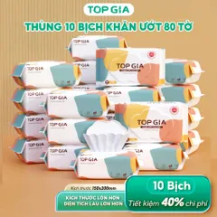 Khăn ướt Top Gia ban mai thùng 6 Bịch/10 bịch (80 tờ / bịch) mềm mại không mùi không parabens