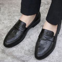( Mã D10 ) Giày tây nam da mềm, Giầy nam chất liệu da PU mềm mại dâp vân gắn băng đai hình cánh én 640910