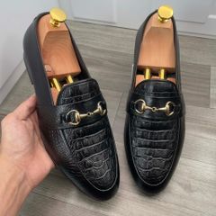 ( Mã D22 ) Giày công sở nam may giấu chỉ dập vân thời trang, giầy lười nam da mềm đế cao su đính băng xích vàng chống rỉ 640907