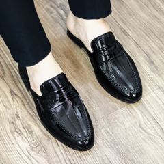 ( Mã D37 ) Giày sục da bóng kính in họa tiết dọc dưa, Giày da hở gót sành điệu đế cao su đúc cao 3cm có khâu chỉ 640912