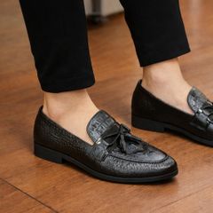 ( Mã D13 ) Giày lười đám cưới da mềm, Giầy tây chất liệu da PU mềm mại dâp vân thắt nơ chuông trang trí 640915