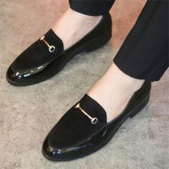 ( Mã D3 ) Giày lười nam kiểu dáng hàn quốc, giày tây nam công sở da bóng vá nỉ phối có gắn băng xích vàng không rỉ 640923