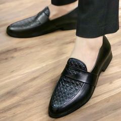 ( Mã D24 ) Giày lười dập vân đan chéo, Giầy nam da mềm đính băng đai thủng tam giác đế cao su nguyên khối 640925