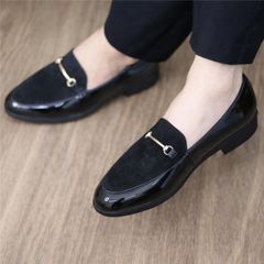 ( Mã D3 ) Giày lười nam kiểu dáng hàn quốc, giày tây nam công sở da bóng vá nỉ phối có gắn băng xích vàng không rỉ 640923