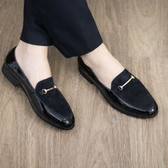( Mã D3 ) Giày lười nam kiểu dáng hàn quốc, giày tây nam công sở da bóng vá nỉ phối có gắn băng xích vàng không rỉ 640923