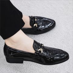 ( Mã D35 ) Giày lười da bóng kính tráng gương, Giầy tây da bóng trẻ trung đế cao su chống trơn trượt đế có khâu chỉ