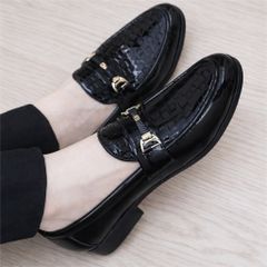 ( Mã D35 ) Giày lười da bóng kính tráng gương, Giầy tây da bóng trẻ trung đế cao su chống trơn trượt đế có khâu chỉ