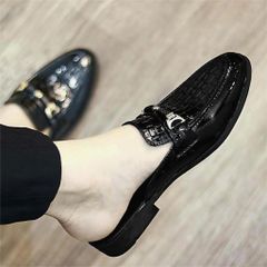 ( Mã D16 ) Giày sục nam da bóng kính cao cấp, sục lười da mềm đính băng xích trang trí thiết kế trẻ trung tinh tế 640934