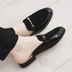 ( Mã D5 ) Sục da nam dễ xỏ chân, Giày sục nam thời trang da PU kết hợp nỉ nhung gắn thanh hợp kim mạ vàng sang trọng 640944