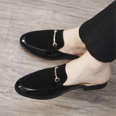 ( Mã D5 ) Sục da nam dễ xỏ chân, Giày sục nam thời trang da PU kết hợp nỉ nhung gắn thanh hợp kim mạ vàng sang trọng 640944