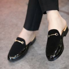 ( Mã D5 ) Sục da nam dễ xỏ chân, Giày sục nam thời trang da PU kết hợp nỉ nhung gắn thanh hợp kim mạ vàng sang trọng 640944