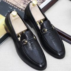 ( Mã D28 ) Giày tây lười công sở da lì in hoa văn độc lạ, Giày da nam đế cao su chống trơn trượt có khâu chỉ 640946