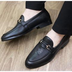 ( Mã D28 ) Giày tây lười công sở da lì in hoa văn độc lạ, Giày da nam đế cao su chống trơn trượt có khâu chỉ 640946