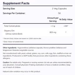 NOW Foods Slippery Elm 400 mg - Viên Uống Hỗ Trợ Tiêu Hóa Tự Nhiên 100 Viên - Vegan, Không Gluten, Bảo Vệ Dạ Dày & Ruột