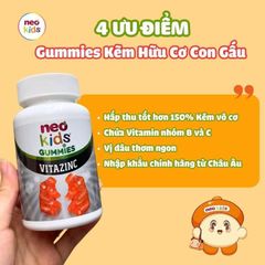 Viên nhai bổ sung kẽm hữu cơ cho bé Neo Kids Gummies Vitazinc - Tăng sức đề kháng, hỗ trợ trẻ ăn ngon