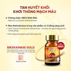 Biken Kinase Gold Hộp - Viên uống bổ não, giảm xơ vữa mạch máu, hỗ trợ phòng ngừa và phục hồi sau đột quỵ